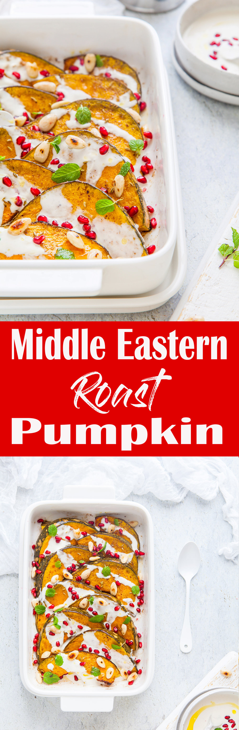 Middle Eastern Roast Pumpkin With Garlic & Yoghurt Tahini Dressing {GF, DF)